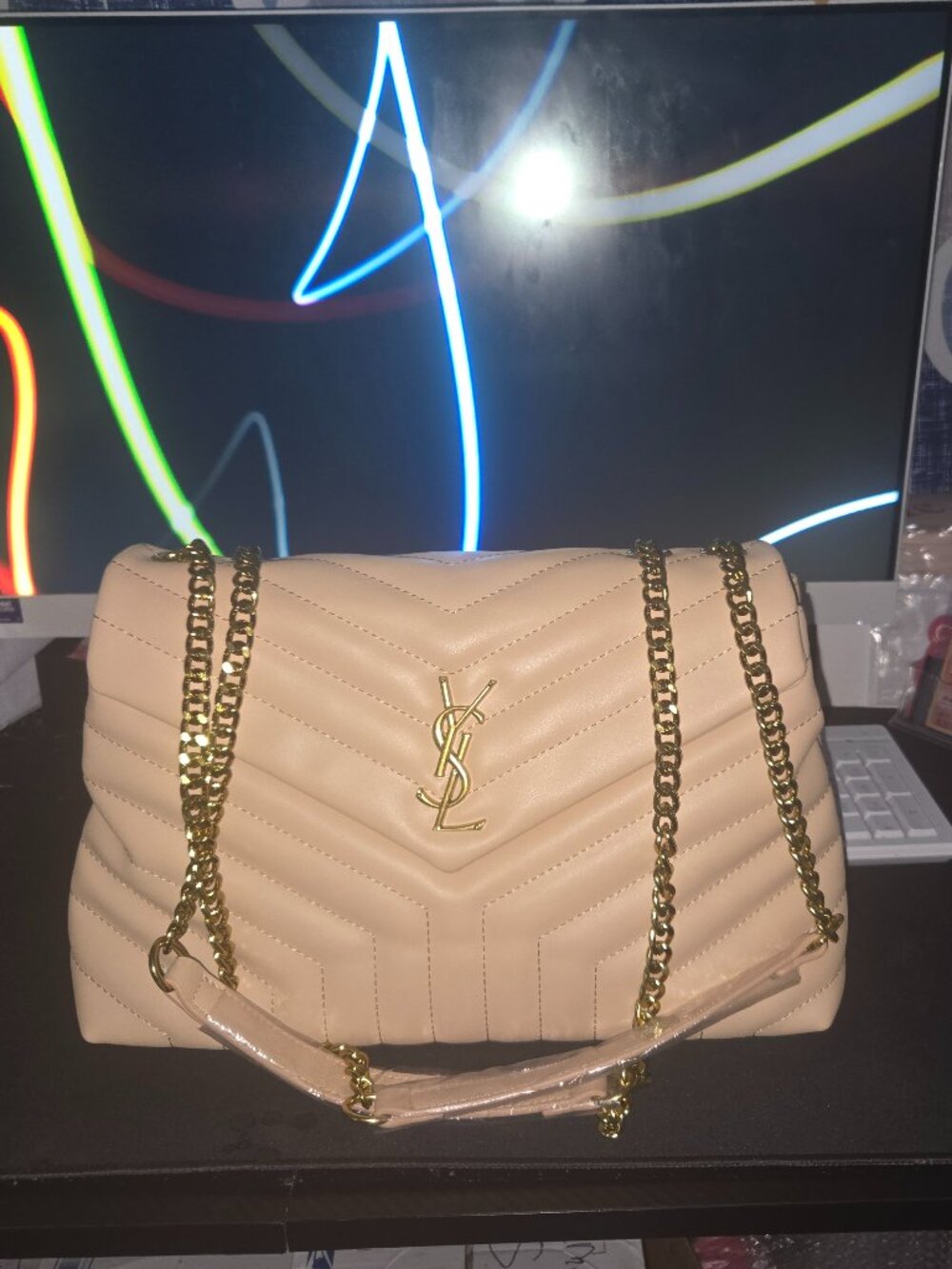 Blush Quilted Leather Chain Shoulder Bag